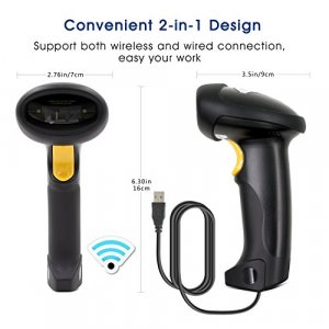 TEEMI Wireless Barcode Scanner with Optional Stand Handheld Automatic 1D Laser Rechargeable Bar Code Reader for Windows PC Mac OS Linux Plug and Play