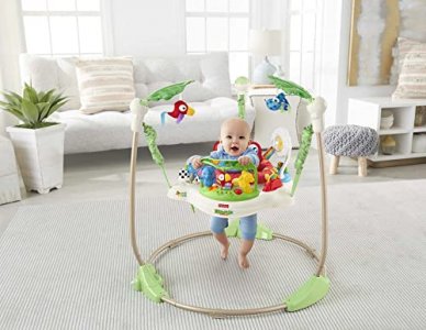 Fisher-Price Rainforest Jumperoo, freestanding baby activity center with lights, music, and toys