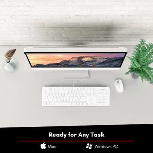 Macally Slim USB Wired Keyboard for Mac and Windows PC - Full Size 104 Key Layout & 16 Shortcut Keys - Compatible Wired Apple Keyboard with Numeric K