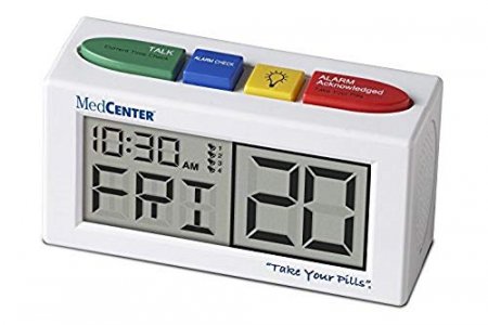 Talking Pill Reminder Clock with Loud, Easy Set, Multiple Alarms by MedCenter