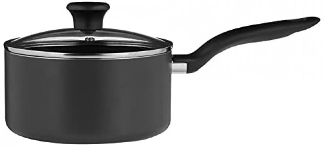 T-fal B16790 Initiatives Nonstick Inside and Out Sauce Pan with Glass Lid Cover Cookware, 3-Quart, Gray