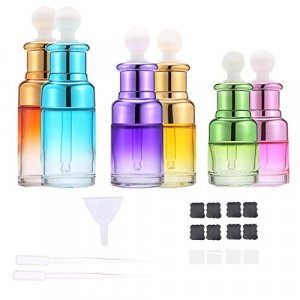 Glass Refillable Empty Bottles with Dropper for Essential Oils Colognes Perfumes DIY Supplies Tools Different Colors 6 Pack
