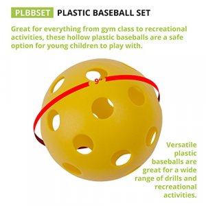 Champion Sports Plastic Baseball, Assorted Colors, Set of 6 , 9