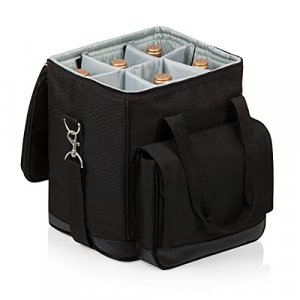 LEGACY - a Picnic Time Brand Cellar Insulated Six Bottle Wine Tote, Black,12.5 x 11 x 13 Inches