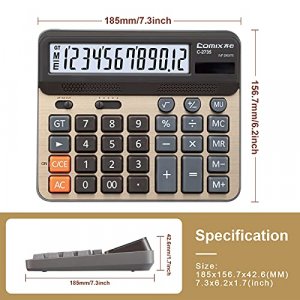 Comix Desktop Calculator, Large Computer Keys, 12 Digits Display, Champaign Gold Color Panel, C-2735