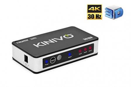HDMI Switch 4K HDR, Kinivo (3 Port, 4K 30Hz, Auto-Switching, IR Wireless Remote)