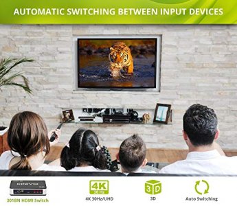 HDMI Switch 4K HDR, Kinivo (3 Port, 4K 30Hz, Auto-Switching, IR Wireless Remote)