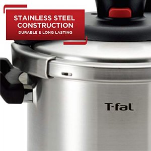 T-fal P45007 Clipso Stainless Steel Dishwasher Safe PTFE PFOA and Cadmium Free 12-PSI Pressure Cooker Cookware, 6.3-Quart, Silver
