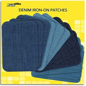 ZEFFFKA Denim Iron-on Patches Repair Kit - 12pcs, 3x4.25, 100% Cotton,  Strongest Glue, Assorted Blue Shades