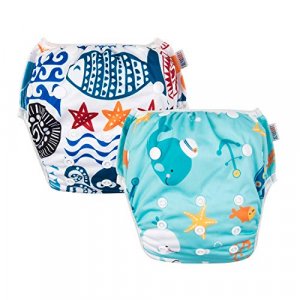 ALVABABY Swim Diapers Large Size 2pcs Pack Reuseable &Adjustable 0-36 mo.Size 18-55lbs ZDYK05-06