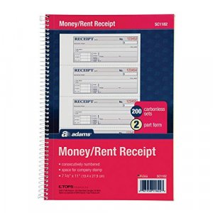 Adams Money and Rent Receipt Book, 2-Part Carbonless, 7-5/8