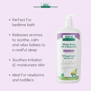 Aleva Naturals Hypoallergenic Sleep Easy Baby Hair and Body Wash for Kids and Toddlers, Plant-Based Organic Aloe Vera Formula with Lavender Scent, Ge