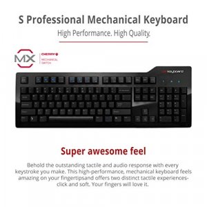 Das Keyboard Model S Wired Mechanical Keyboard, Cherry MX Blue Mechanical Switches, 2-Port USB Hub, Laser Etched Keycaps (104 Keys, Black)