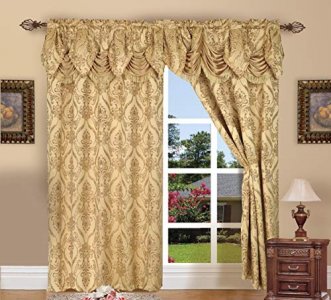 Elegant Comfort Penelopie Jacquard Look Curtain Panels, 54 by 84-Inch, Gold, Set of 2, Penelopie Gold