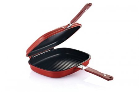 Happycall Double Jumbo Grill Frying Pan (Cookware), 11.8 x 9.8 x 3.1, Red