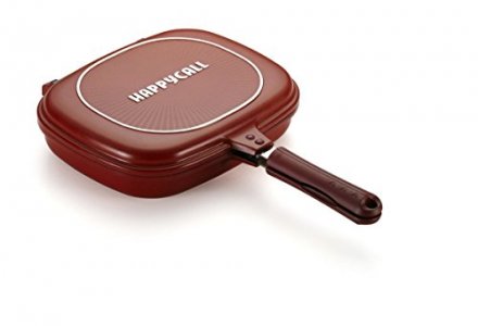 Happycall Double Jumbo Grill Frying Pan (Cookware), 11.8 x 9.8 x 3.1, Red