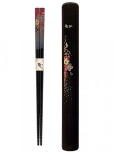 JapanBargain 3687, Travel Chopsticks with Case Reusable Chinese Korean Japanese Bamboo Portable Chop Sticks Utensil Dishwasher Safe Yuzen Red