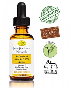 Organic Anti-Aging Vitamin C Serum With 20% Vitamin C + E + 11% Hyaluronic Acid + MSM For Fading Wrinkles, Freckles, Acne Scars, Discoloration & Age