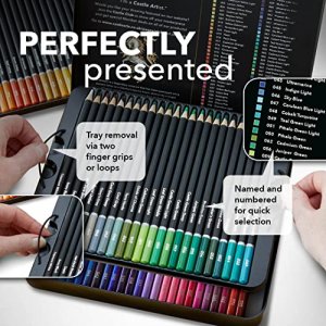 Arteza Metallic Colored Pencils for Adult Coloring, Set of 50 Drawing Pencils, Triangular Grip, Pre-Sharpened Pencil Set, Professional Art Supplies