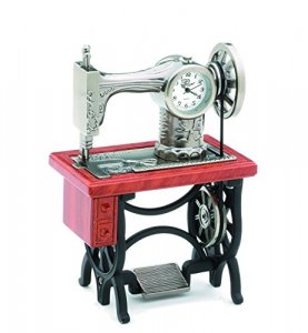 Sanis Enterprises Old Fashion Sewing Machine Clock with Wood Look Table, 2.75 by 4-Inch