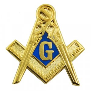 Traditional Square & Compass Masonic Lapel Pin - [Blue & Gold][1'' Tall]