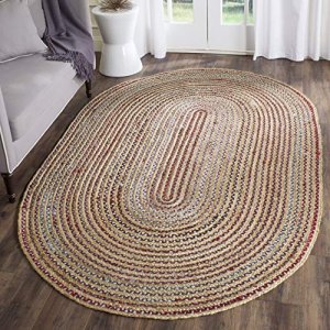 Safavieh Cape Cod Collection CAP251A Handmade Boho Braided Jute Area Rug, 4' x 6' Oval, Natural / Multi