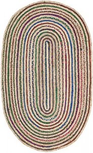 Safavieh Cape Cod Collection CAP251A Handmade Boho Braided Jute Area Rug, 4' x 6' Oval, Natural / Multi