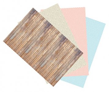 Ella Bella Photography Backdrop Paper, Assorted Designs (1 ea.: Vintage Wood, Classic Damask, Dots- Soft Pink & Baby Blue), 48