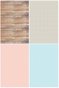 Ella Bella Photography Backdrop Paper, Assorted Designs (1 ea.: Vintage Wood, Classic Damask, Dots- Soft Pink & Baby Blue), 48