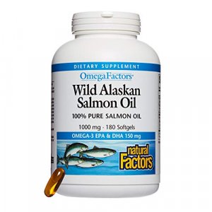 Omega Factors by Natural Factors, Wild Alaskan Salmon Oil, Supports Heart and Brain Health with Omega-3 DHA and EPA, 180 Softgels