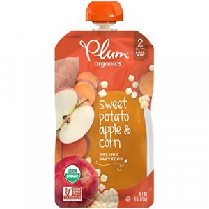 Plum Organics Baby Food Pouch|Stage 2|Sweet Potato, Apple and Corn|3.5 Oz|12 Pack|Fresh Organic Food Squeeze|For Babies, Kids, Toddlers