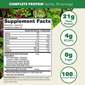 PlantFusion Vegan Protein Powder, Plant Based Protein Powder, BCAAs + Digestive Enzymes, Clean Protein; Dairy Free, Gluten Free, Vanilla 2 lb