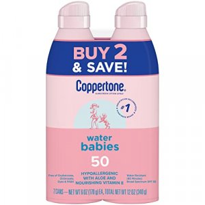 Coppertone WaterBabies Sunscreen Spray, SPF 50 Baby Sunscreen, Spray On Sunscreen, 6 Oz, 2 Pack