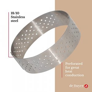 de Buyer - Round Perforated Valrhona Tart Ring - Baking Supplies - Stainless Steel Cake Ring - Dishwasher Safe - 2
