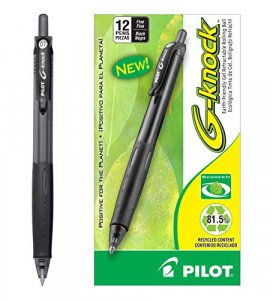 PILOT G-Knock BeGreen Refillable & Retractable Gel Ink Pens, Fine Point, Black Ink, 12-Pack (31506)