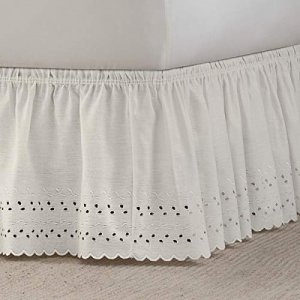EASY FIT Eyelet Elastic Wrap Around Bed Skirt, Easy On/Off Dust Ruffle (18-Inch Drop), Queen/King, White