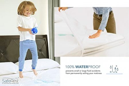 SafeRest Mattress Protector King, Premium, Cotton, Waterproof Mattress Cover Protectors White