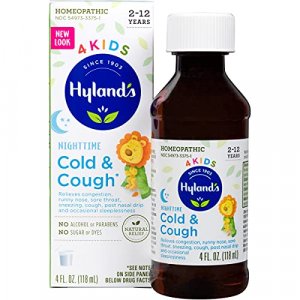 Hyland's Cold Medicine for Kids Ages 2+ by Hylands, Cold and Cough 4 Kids Nighttime, Cough Syrup Medicine for Kids, Decongestant, Allergy and Common