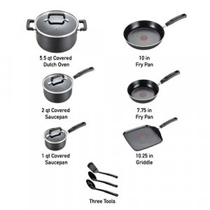 T-fal Signature Nonstick Cookware Set 12 Piece Pots and Pans, Dishwasher  Safe Black