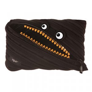 ZIPIT Grillz Large Pencil Case, Holds Up to 60 Pens, Machine Washable, Made of One Long Zipper! (Black)