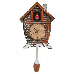 Mark Feldstein Snowy Cabin Singing Cardinal Tabletop Wall Sound Christmas Cuckoo Clock