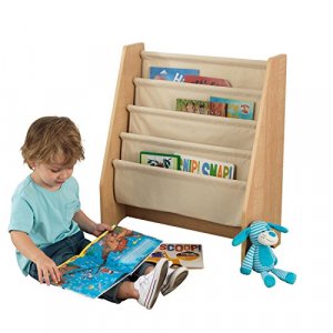 KidKraft Wood and Canvas Sling Bookshelf Furniture for Kids Natural, Gift for Ages 3+