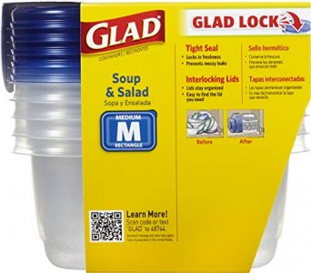 GladWare Soup & Salad Food Storage Containers for Everyday Use | Medium Rectangle Containers for Food Storage | Containers Hold up to 24 Ounces of Fo