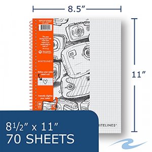 Roaring Spring Whitelines Spiral Graph Ruled Notebook, Digitally Download Your Notes with FREE App, Premium Gray Paper, 11