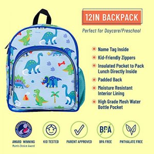 Wildkin 12 Inch Kids Backpack for Toddlers,600 Denier Polyester Backpack for Kids,Ideal Size for School & Travel Backpacks,BPA-free (Dinosaur Land)