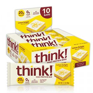 think! Protein Bars High Protein Snacks, Gluten Free, Sugar Free: Lemon Delight, Nutrition Bars without Artificial Sweeteners- 2.1 Oz (10 Count)