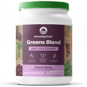 Amazing Grass Greens Blend Antioxidant: Super Greens Powder with Spirulina, Beet Root Powder, Elderberry, Prebiotics & Probiotics, Sweet Berry, 100 S