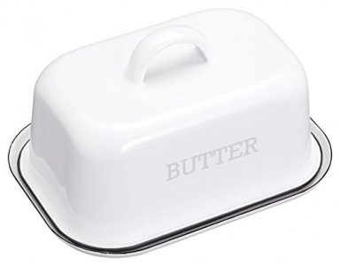 Kitchen Craft Butter Dish Living Nostalgia with Lid in White/Grey, 18.7 x 13.5 x 10 cm
