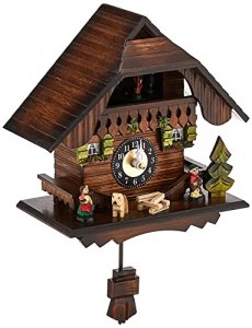 River City Clocks Quartz Cuckoo Clock - Painted Chalet with Dancers - Wesminster Chime or Cuckoo Sound - 7 Inches Tall - Model # 83-07QPT