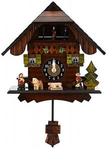River City Clocks Quartz Cuckoo Clock - Painted Chalet with Dancers - Wesminster Chime or Cuckoo Sound - 7 Inches Tall - Model # 83-07QPT